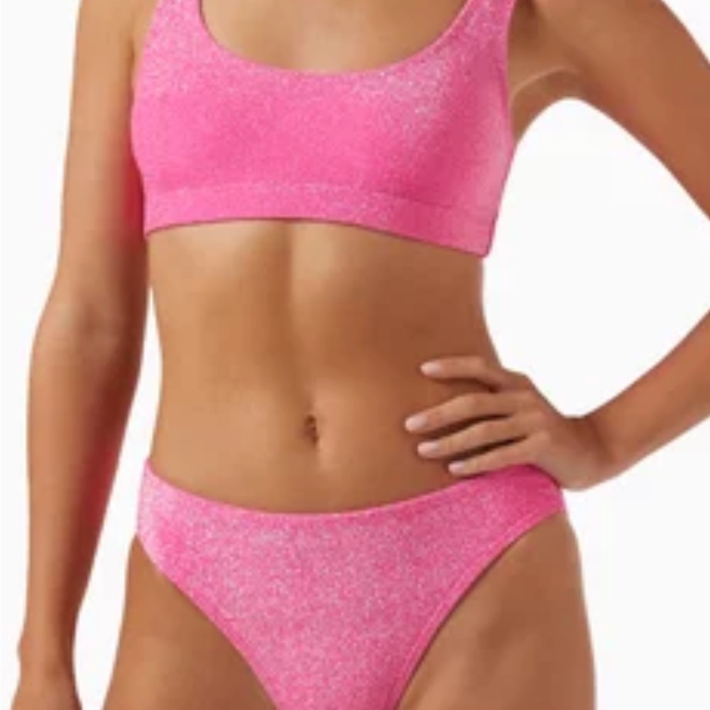Good American Sparkle Metallic Pink two piece Swimwear